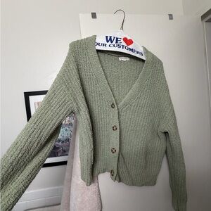 Cozy Sage Green Knit Button-Front Women's Sweater